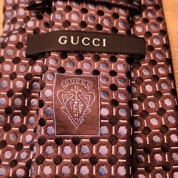 Gucci Brown Blue Print EUC Tie - Picture 3 of 3